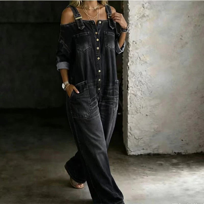 🔥Limited-time offer-Loose Fit Wide-Leg Overall Jumpsuit with Pockets