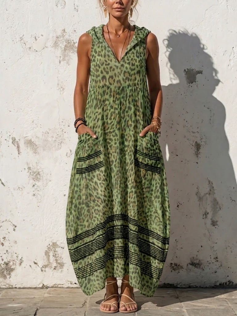 Stylish Casual Leopard-print Hooded Sleeveless Dress