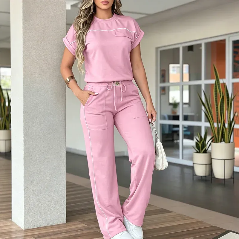 ⏰🔥🔥Women's Casual Short Sleeve Top & Wide Leg Pants Set