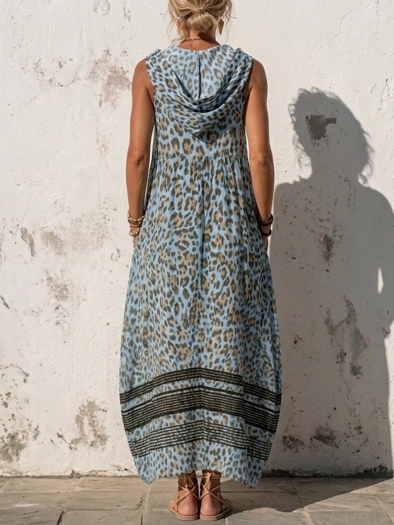 Stylish Casual Leopard-print Hooded Sleeveless Dress