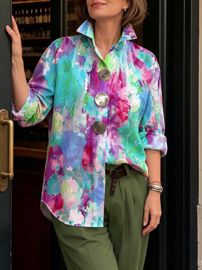 Artistic Watercolor Palette Print Metal-button Shirt