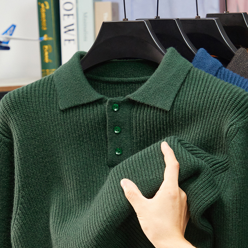 2025 Men's Autumn and Winter Cashmere Ribbed Knit Polo Sweater