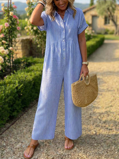 New Arrivals🔥 Striped Lapel Button Down Shirt Jumpsuit