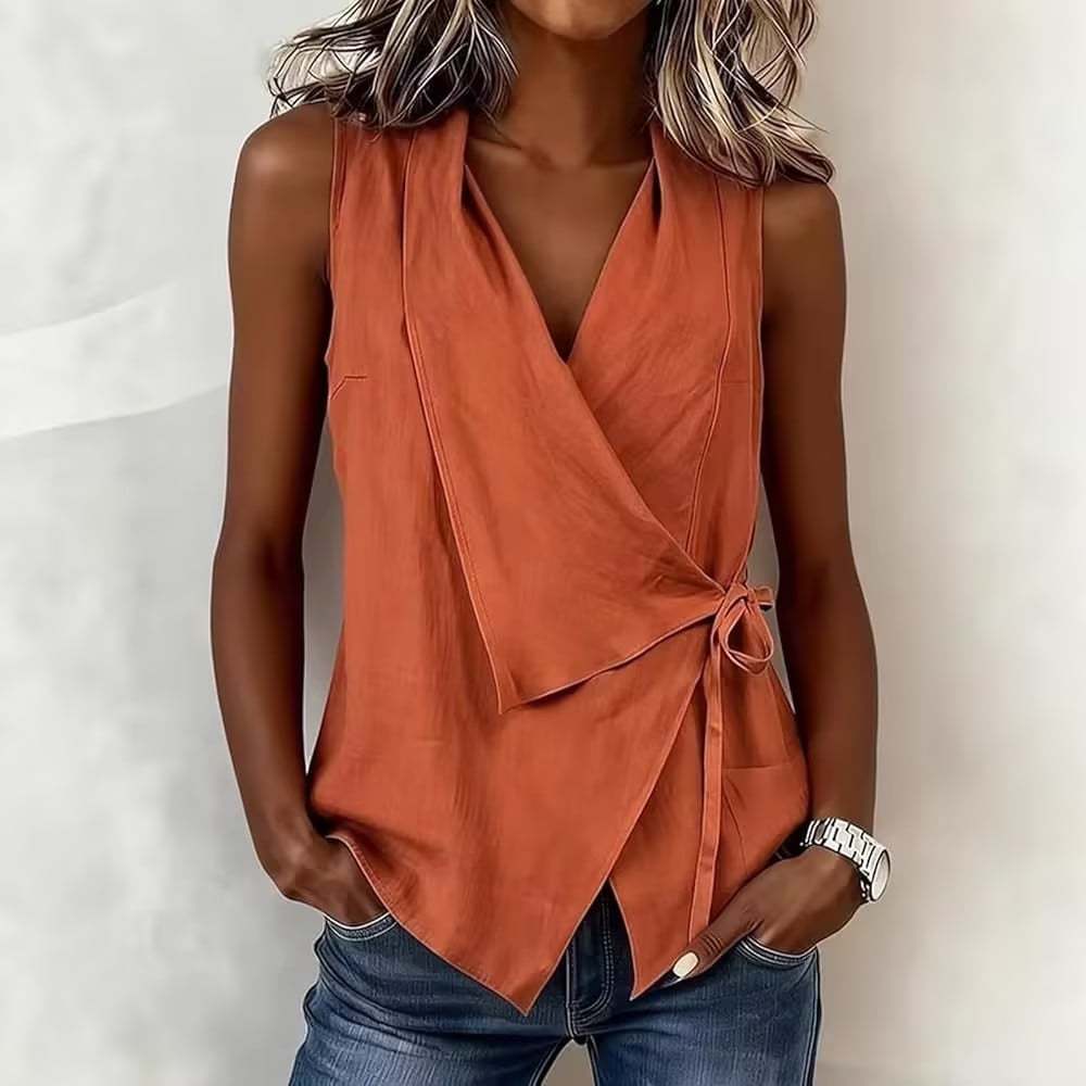 Women's Wrap Tank Top Ruched Tie Side V Neck
