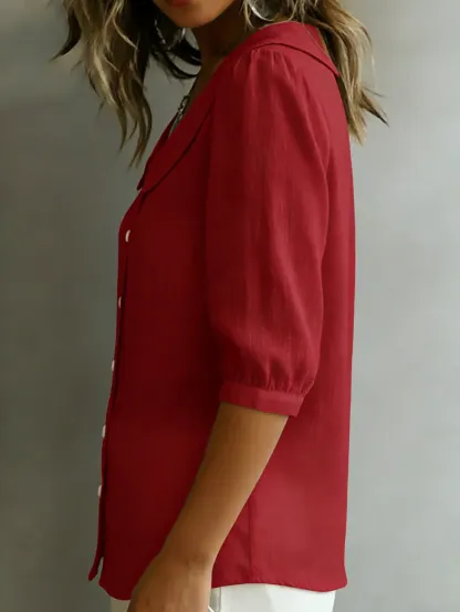 Retro Peter Pan Collar Button Up Blouse