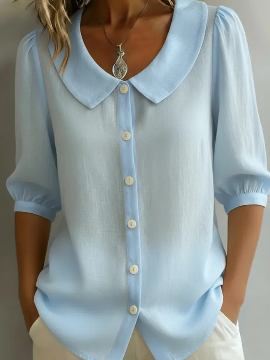 Retro Peter Pan Collar Button Up Blouse