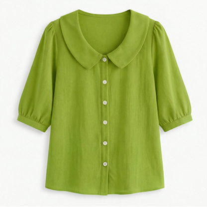 Retro Peter Pan Collar Button Up Blouse