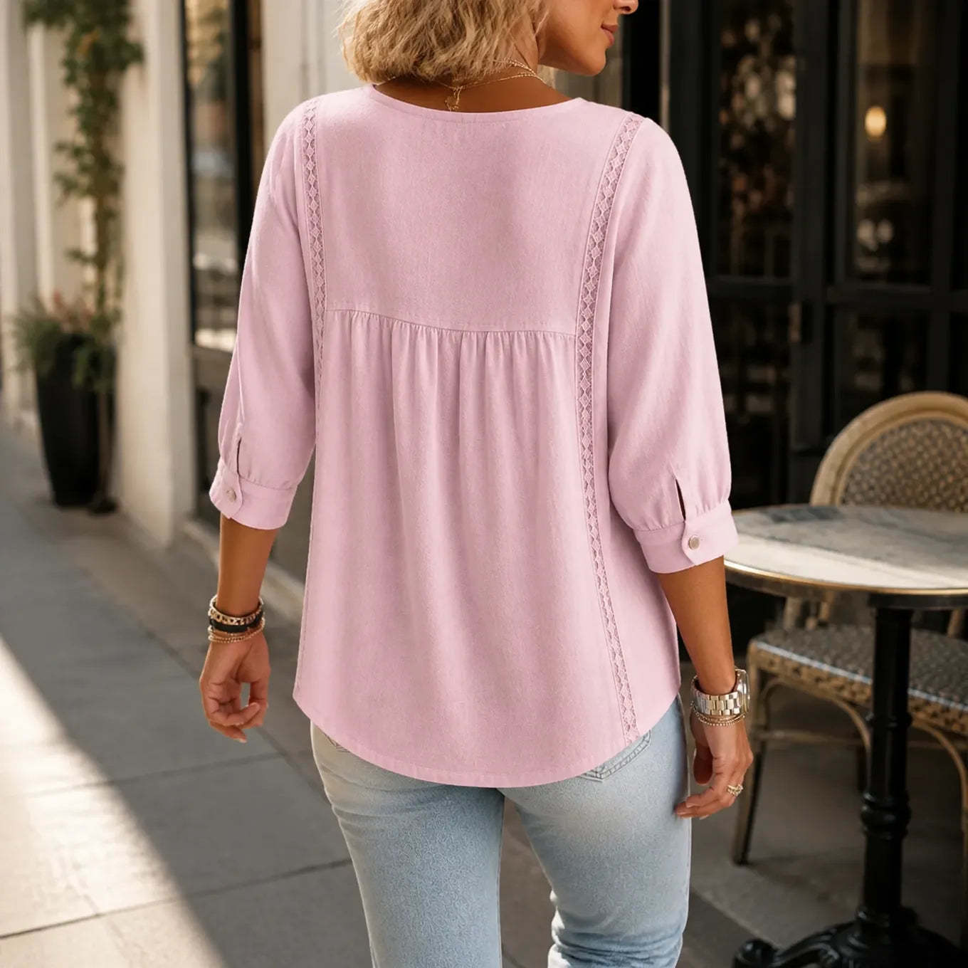 Lace Trim V Neck Babydoll Blouse for Women