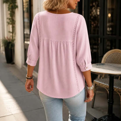 Lace Trim V Neck Babydoll Blouse for Women