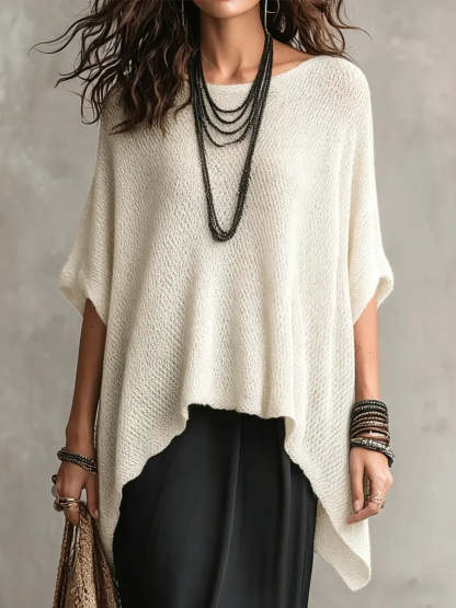 Women's Simple Oversized Knit Sweater With Asymmetrical Hem Design