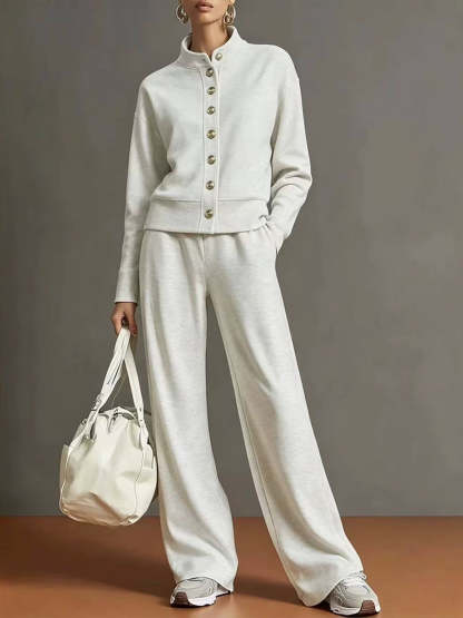 Casual And Comfortable Cotton Sweatshirt Cardigan And Pants Two-piece Set