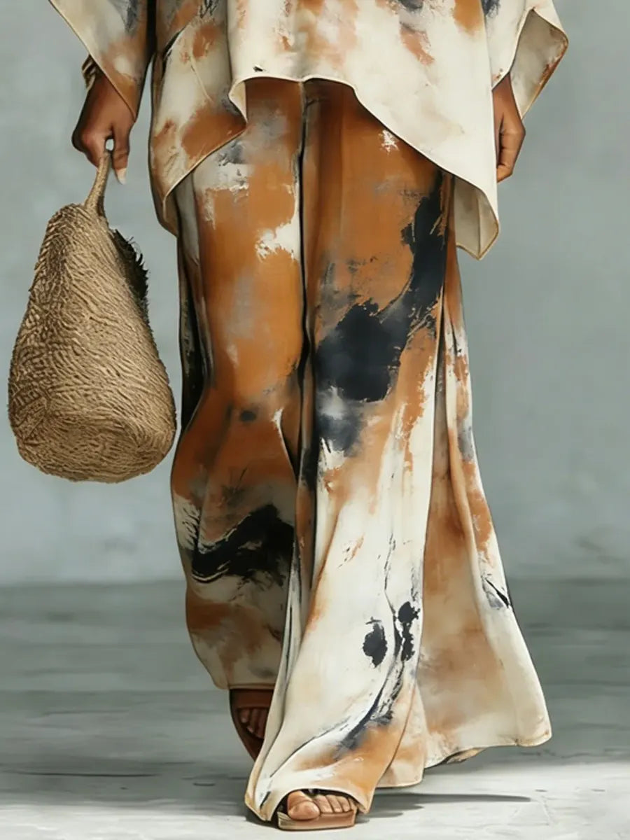 Women's Vintage Art Comfortable Loose Cotton Linen Wide-leg Pants Two-piece Set