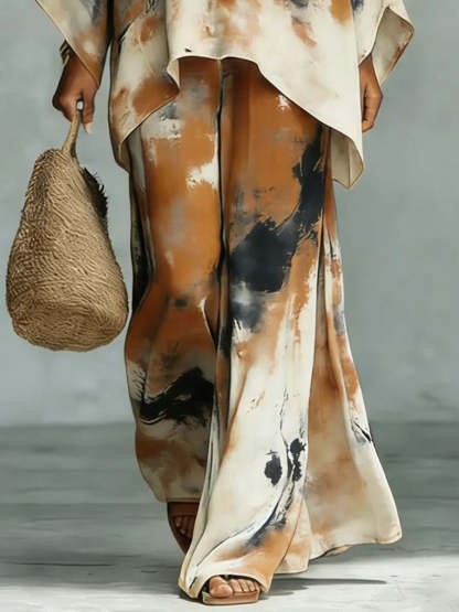 Women's Vintage Art Comfortable Loose Cotton Linen Wide-leg Pants Two-piece Set