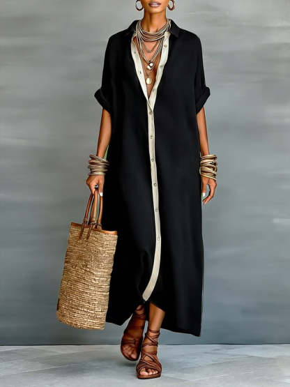 Women's Loose-fitting Linen And Cotton Shirt Dress