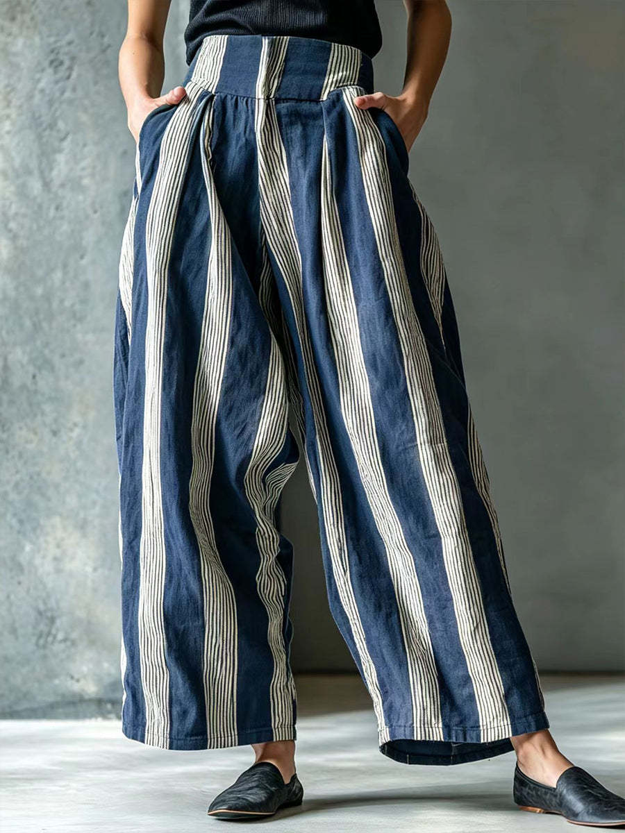 Effortless Striped Linen Wide-Leg Pants