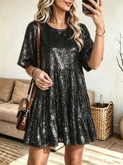 Women's Sequin Tiered A-Line Mini Dress