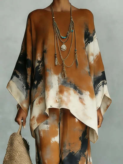 Women's Vintage Art Comfortable Loose Cotton Linen Wide-leg Pants Two-piece Set