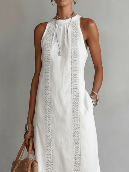 🌿 Retro Cozy Lace Minimalist Linen Dress — Timeless. Elegant. Effortlessly You.