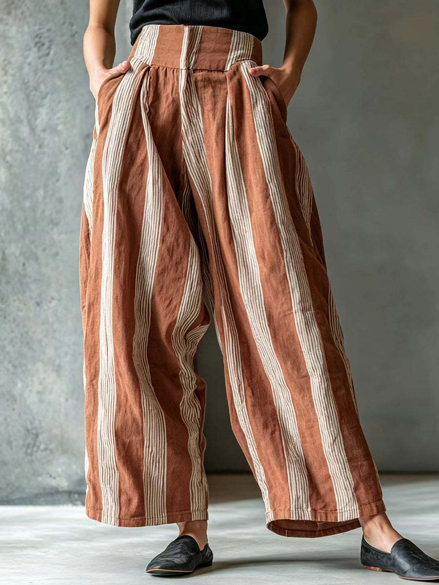 Effortless Striped Linen Wide-Leg Pants