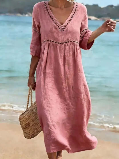 Women's Solid Color Retro Casual Stylish Vacation Cotton Dress
