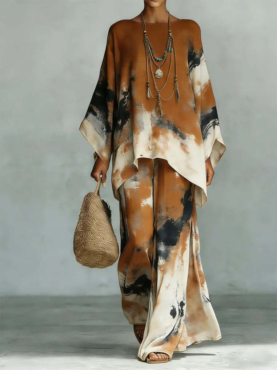 Women's Vintage Art Comfortable Loose Cotton Linen Wide-leg Pants Two-piece Set