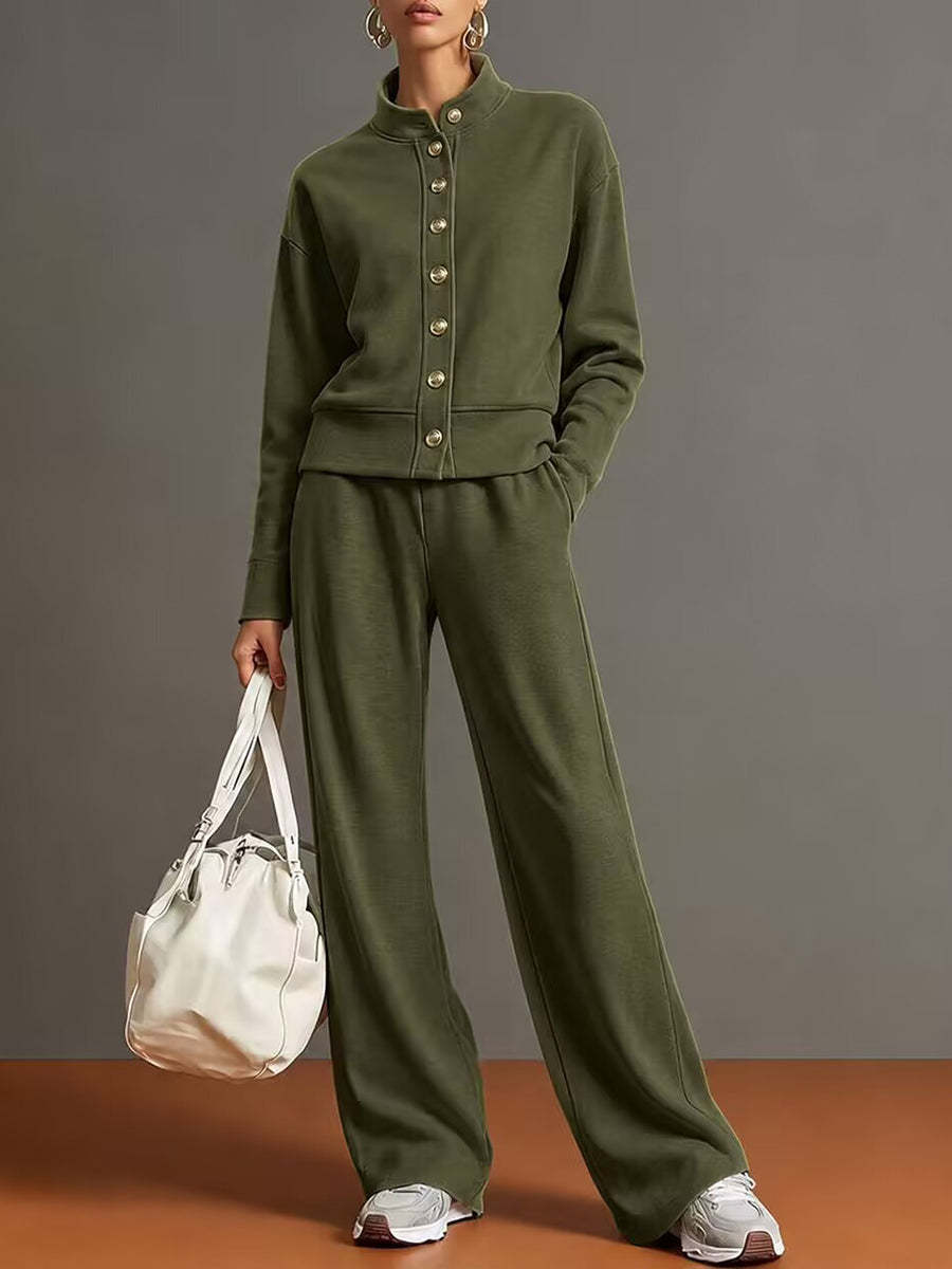 Casual And Comfortable Cotton Sweatshirt Cardigan And Pants Two-piece Set
