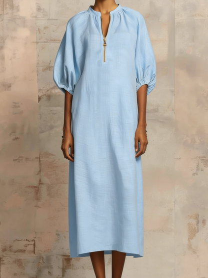 Stylish Zippered Loose Linen-cotton Midi Dress