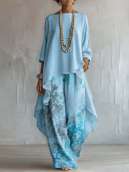 Elegant Artistic Floral Print Two-piece Set