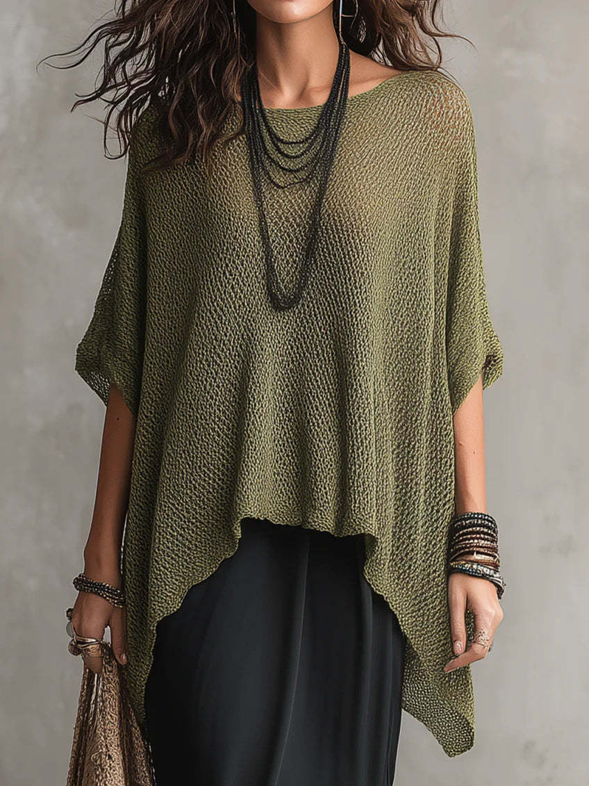 Women's Simple Oversized Knit Sweater With Asymmetrical Hem Design