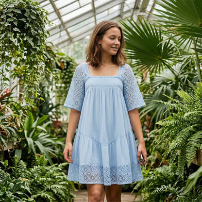 📢📢48% OFF !! ⏰ Women's Square Neck Smocked Dress