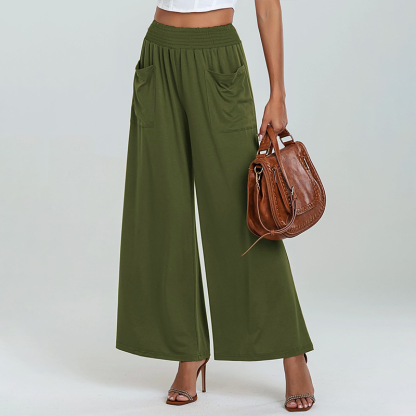Women's Casual Wide Leg Pants – Milk Silk Fabric & Elastic High Waist 🌸