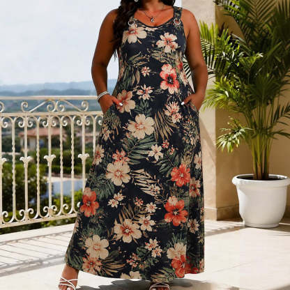 Women's Plus Size V-Neck Sleeveless Maxi Dress