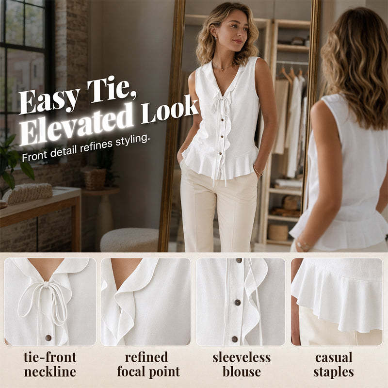 Women's Sleeveless Ruffle Trim V-Neck Top