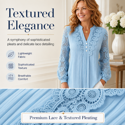 Women's Lace Patchwork V-Neck Long Sleeve Top