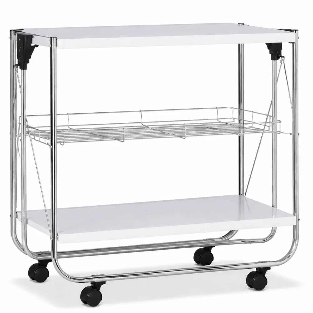 Carrello Cucina Pieghevole con Cestello e 4 Ruote, Bianco, 68,5x68x40,5 cm