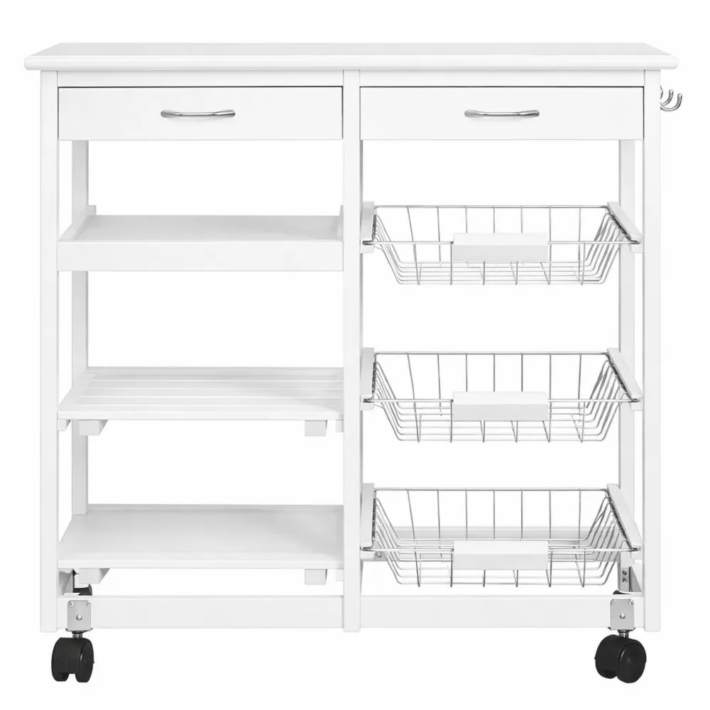 Carrello da cucina in legno con ruote e cestelli multipli