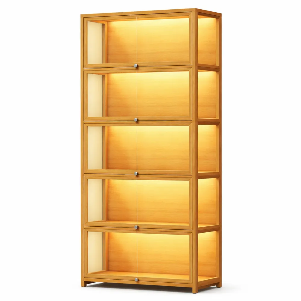 Vetrina in vetro a 5 ripiani per collezioni e trofei, libreria e armadietto per casa e ufficio