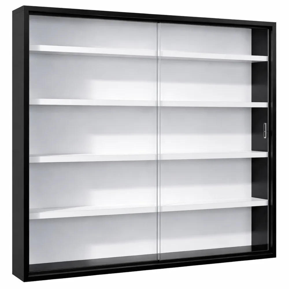 Vetrina pensile con ripiani regolabili nera e bianca