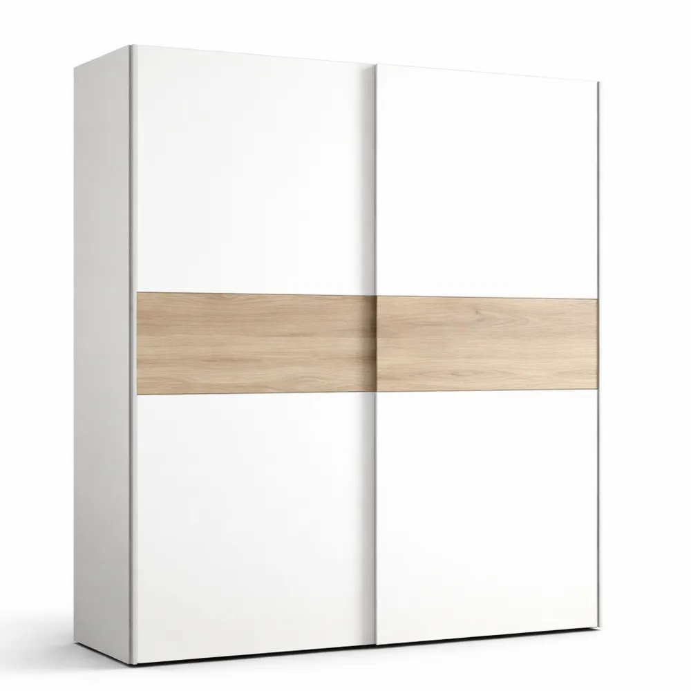 Guardaroba con Ante Scorrevoli e Ripiani, Bianco e Rovere, 170x190.5x61 cm