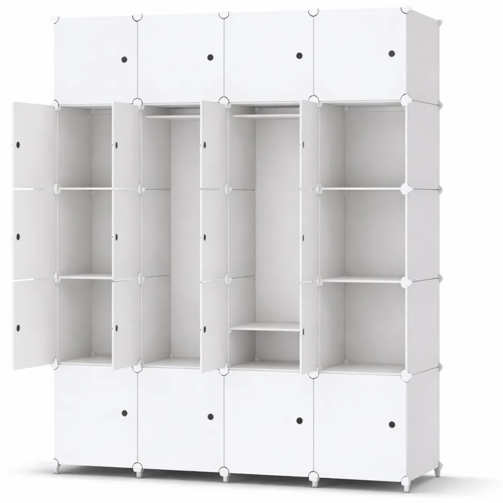 Armadio Modulare con 20 Cubi e 3 Barre, Scomparti Profondi per Camera da Letto
