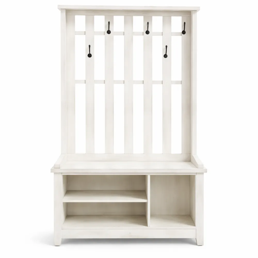 Appendiabiti Ingresso con Panca e Scarpiera, 7 Ganci Doppi per Giacche e Cappelli, Corridoio o Camera da Letto