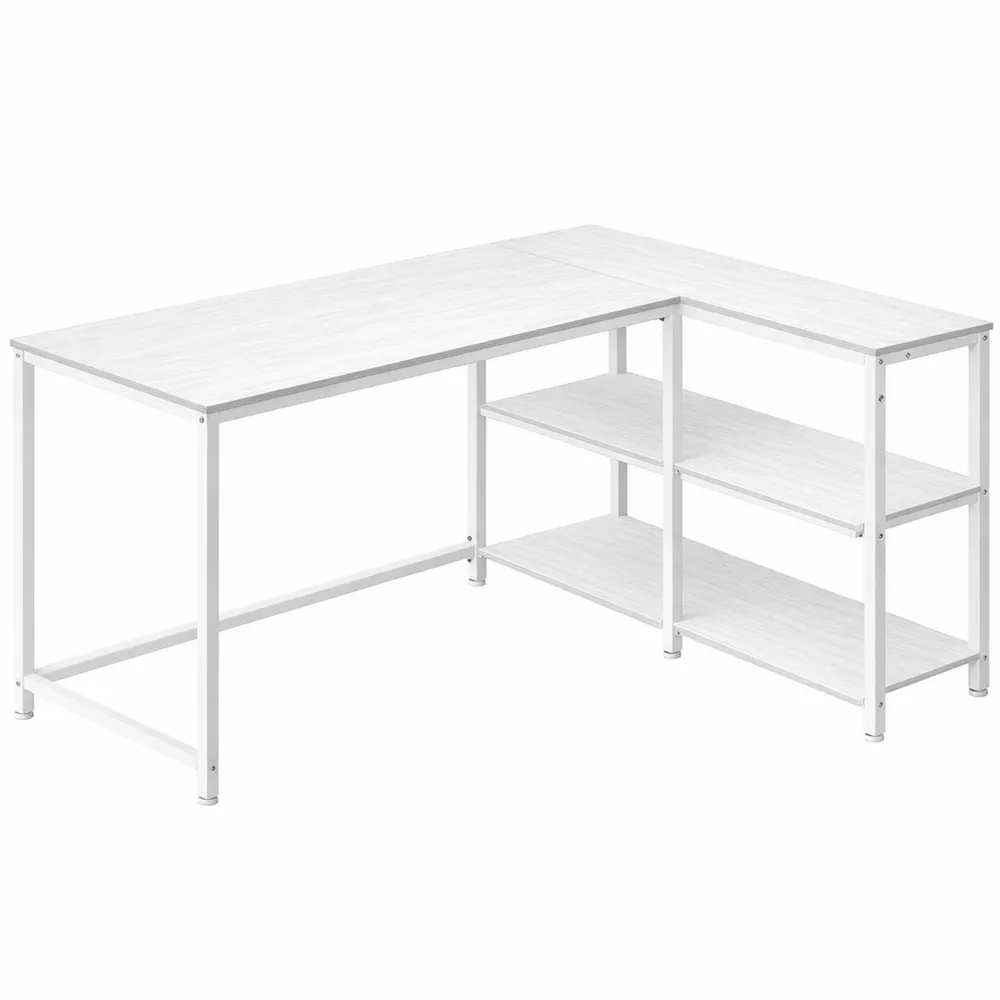 Scrivania Angolare a L con Scaffale Reversibile e Ripiano Regolabile