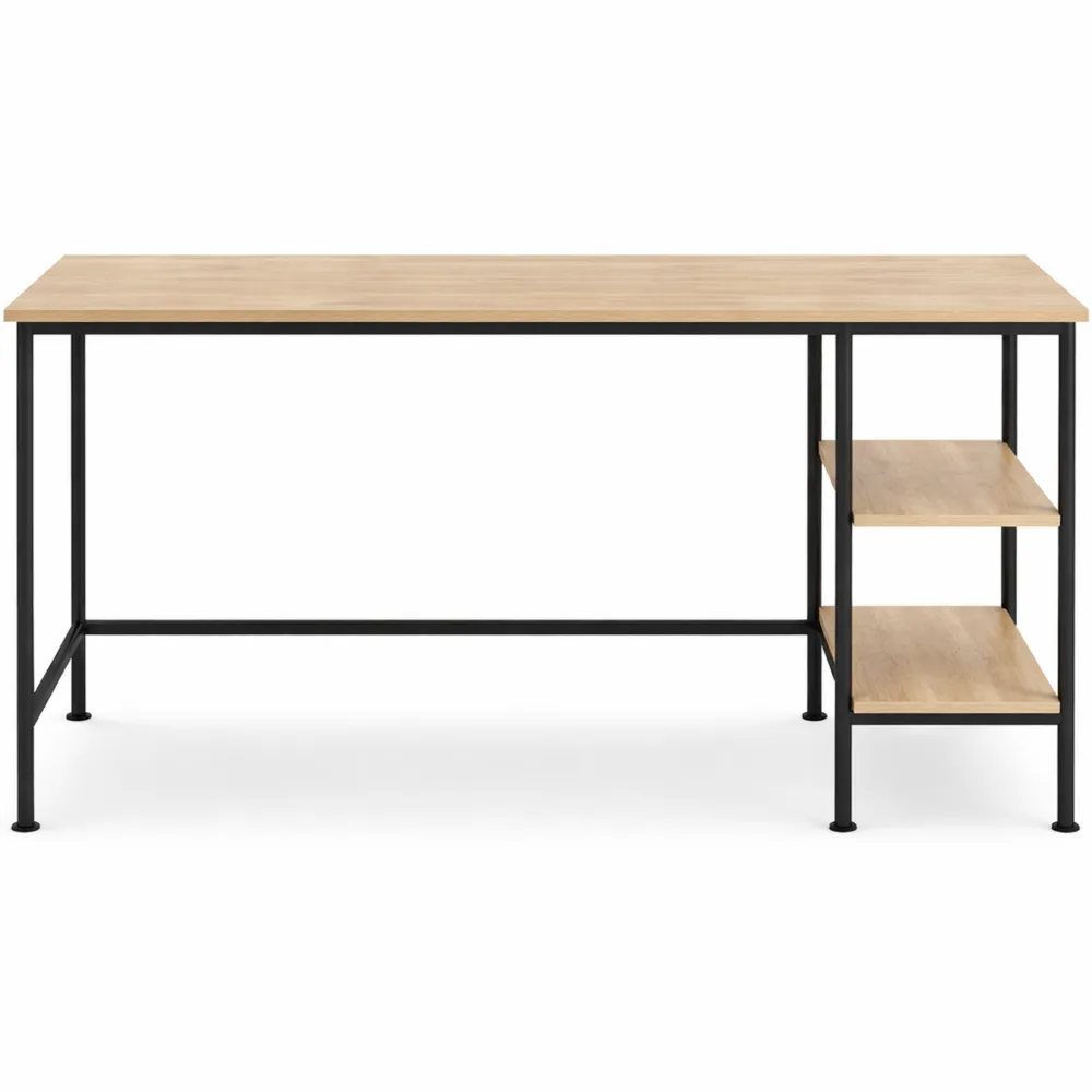 Scrivania salvaspazio con ripiano regolabile e design industriale in legno chiaro