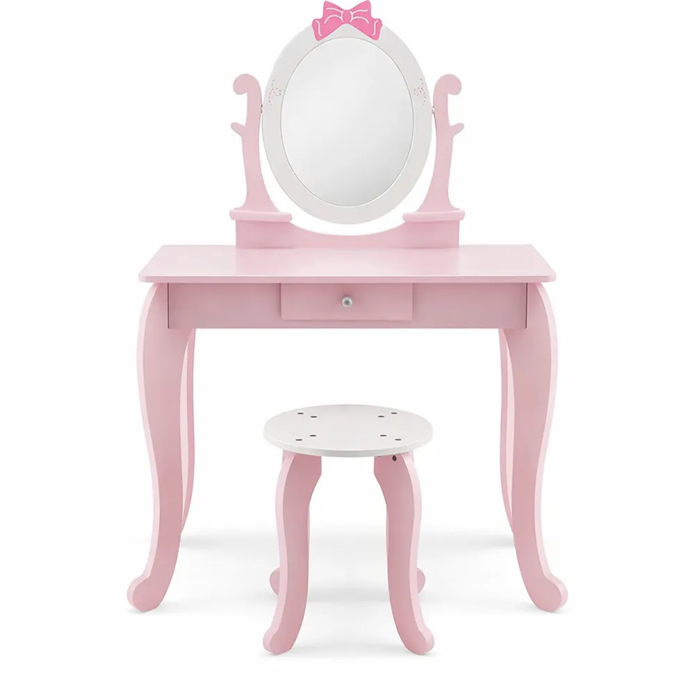 Tavolo da Trucco per Bambini con Specchio e Sgabello, Giochi Educativi dai 3 ai 7 Anni