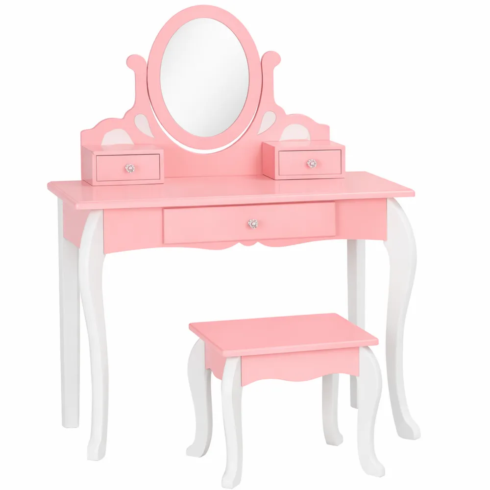 Toeletta per Bambini con Specchio Girevole e Sgabello Antiscivolo