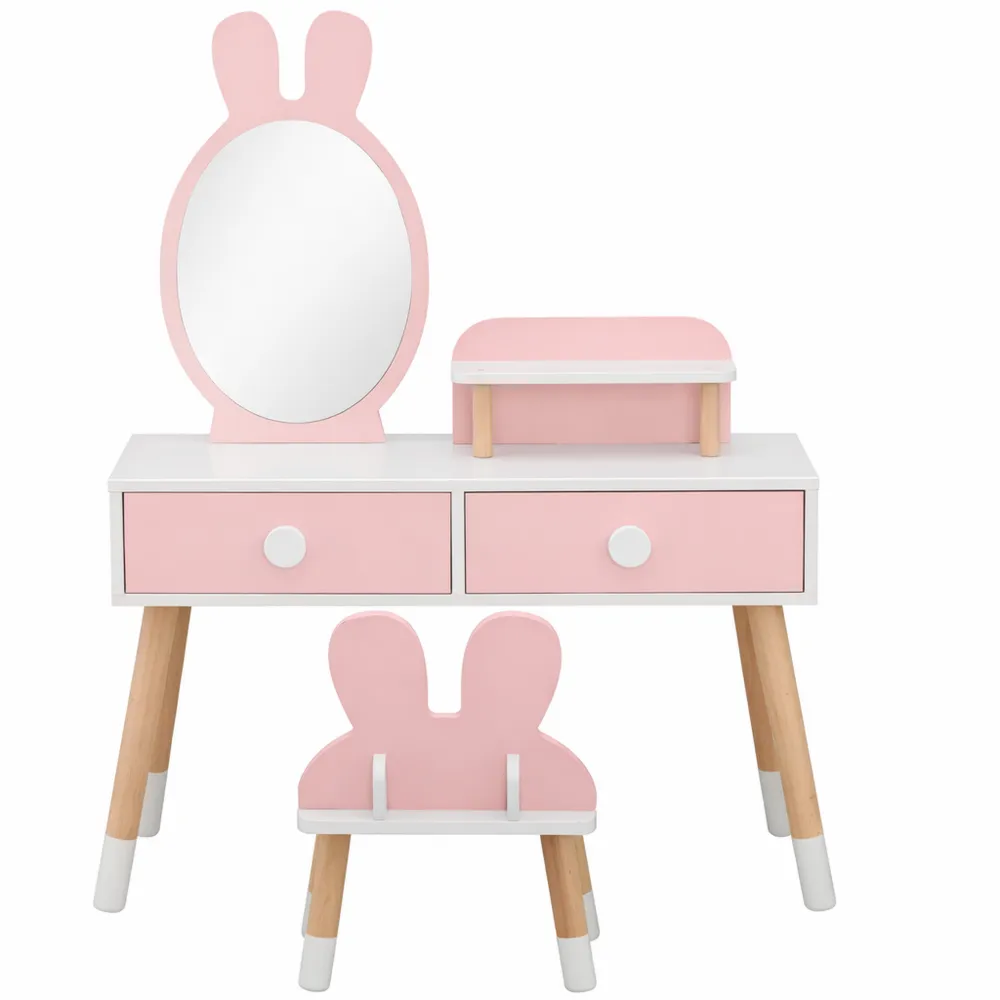 Toeletta da Trucco per Bambina con Specchiera Coniglio e Sgabello, Rosa