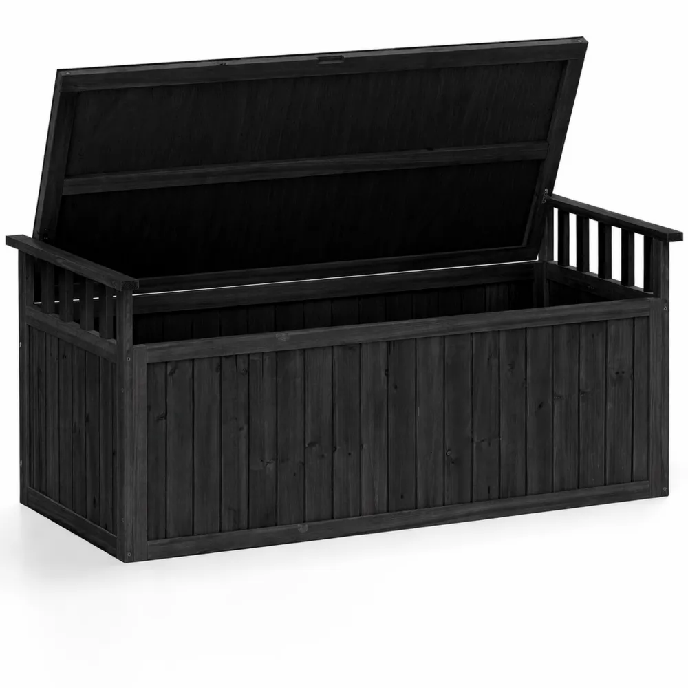 Baule da Giardino 209 L in Legno di Abete con Pannello Inferiore Staccabile