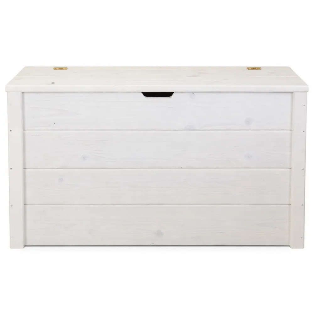Cassapanca in legno bianco decapato 90x35x50cm con coperchio personalizzabile