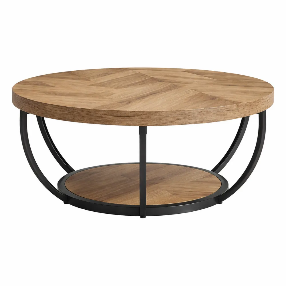 Tavolo da Cocktail Rotondo con Ripiani in Legno e Gambe in Metallo