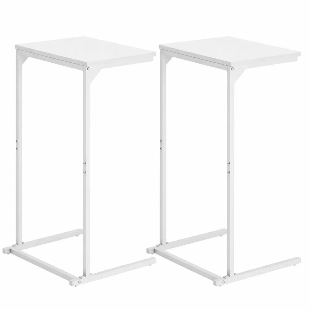 Set di 2 Tavolini Laterali a Forma C, 73 cm, Bianco
